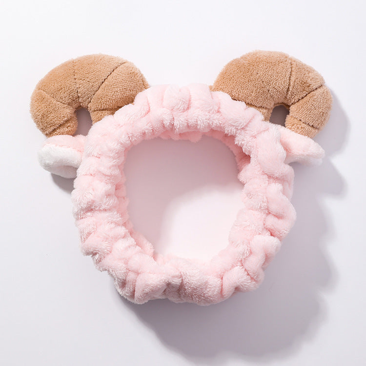 Soft  Horns Hair Band Cute Female Face Makeup Cleansing Hair Accessories Plush Headband